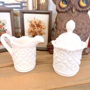 Vintage Fostoria Winburn Milk Glass Sugar and Creamer Set Circa 1954-1965